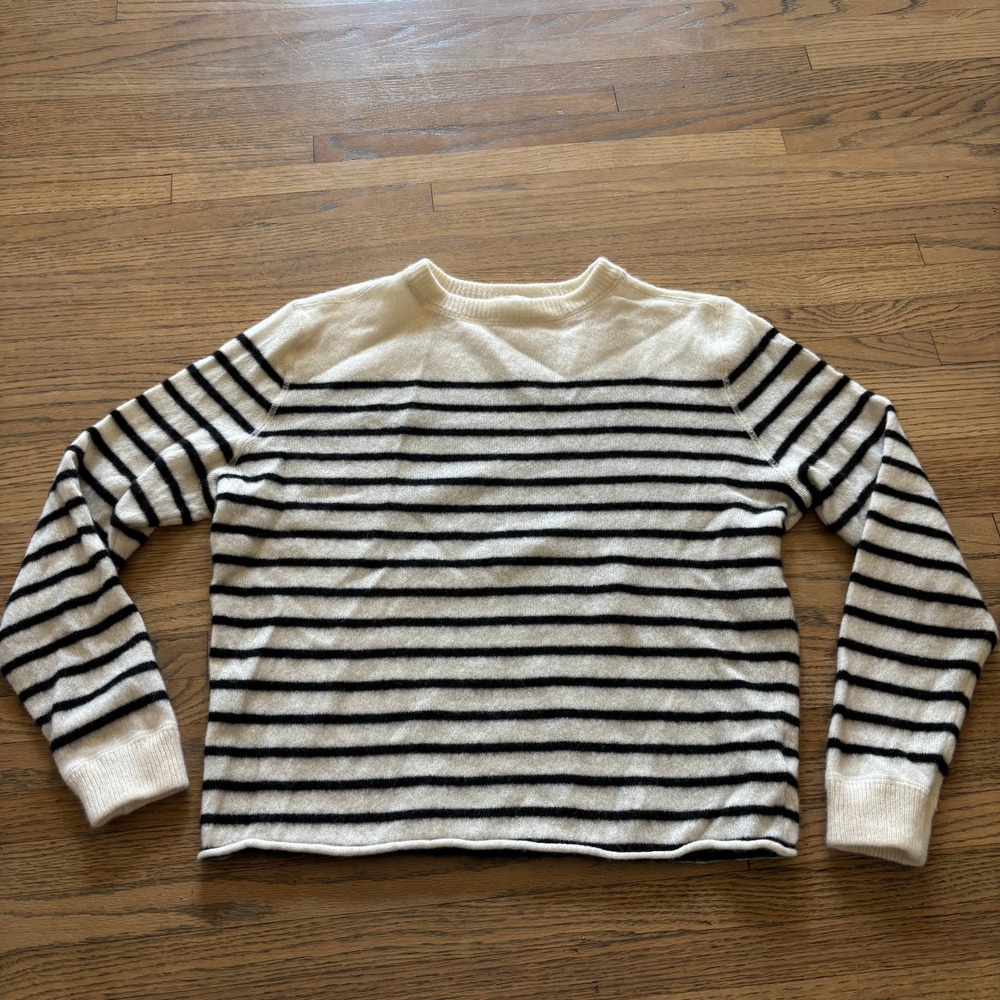 Reformation Cashmere Striped Sweater Small Cream Black Crewneck Long Sleeve